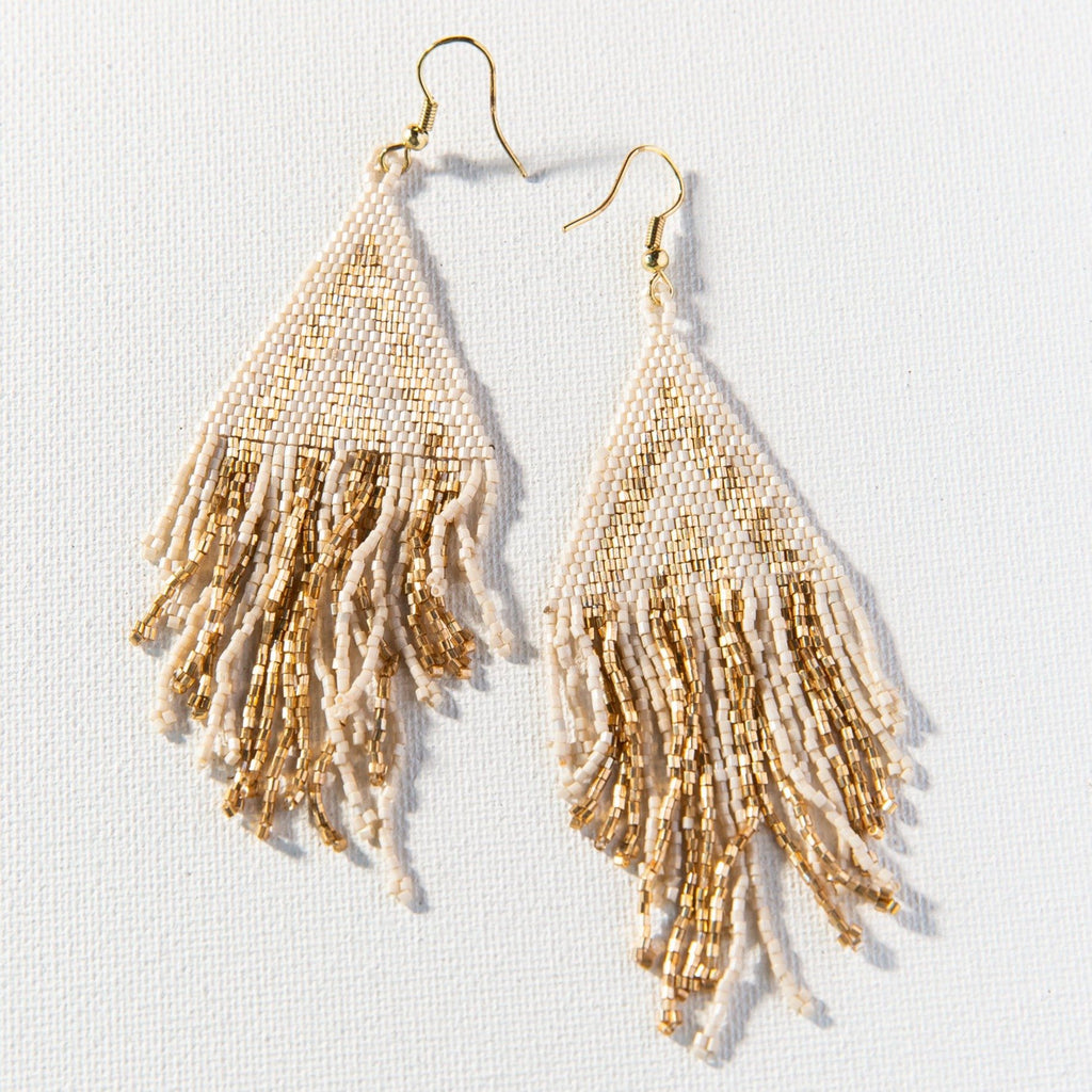 Gold and Ivory Stripe Fringe Earrings